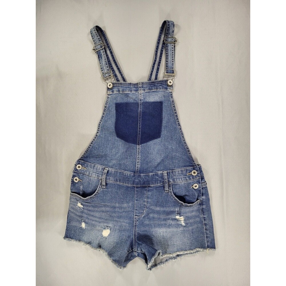 Arizona Jean Co. Denim Shortalls Size M - Distressed Patch Pocket Overall Shorts